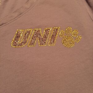 University of Northern Iowa Purple V-Neck T-Shirt with Rhinestone Detail